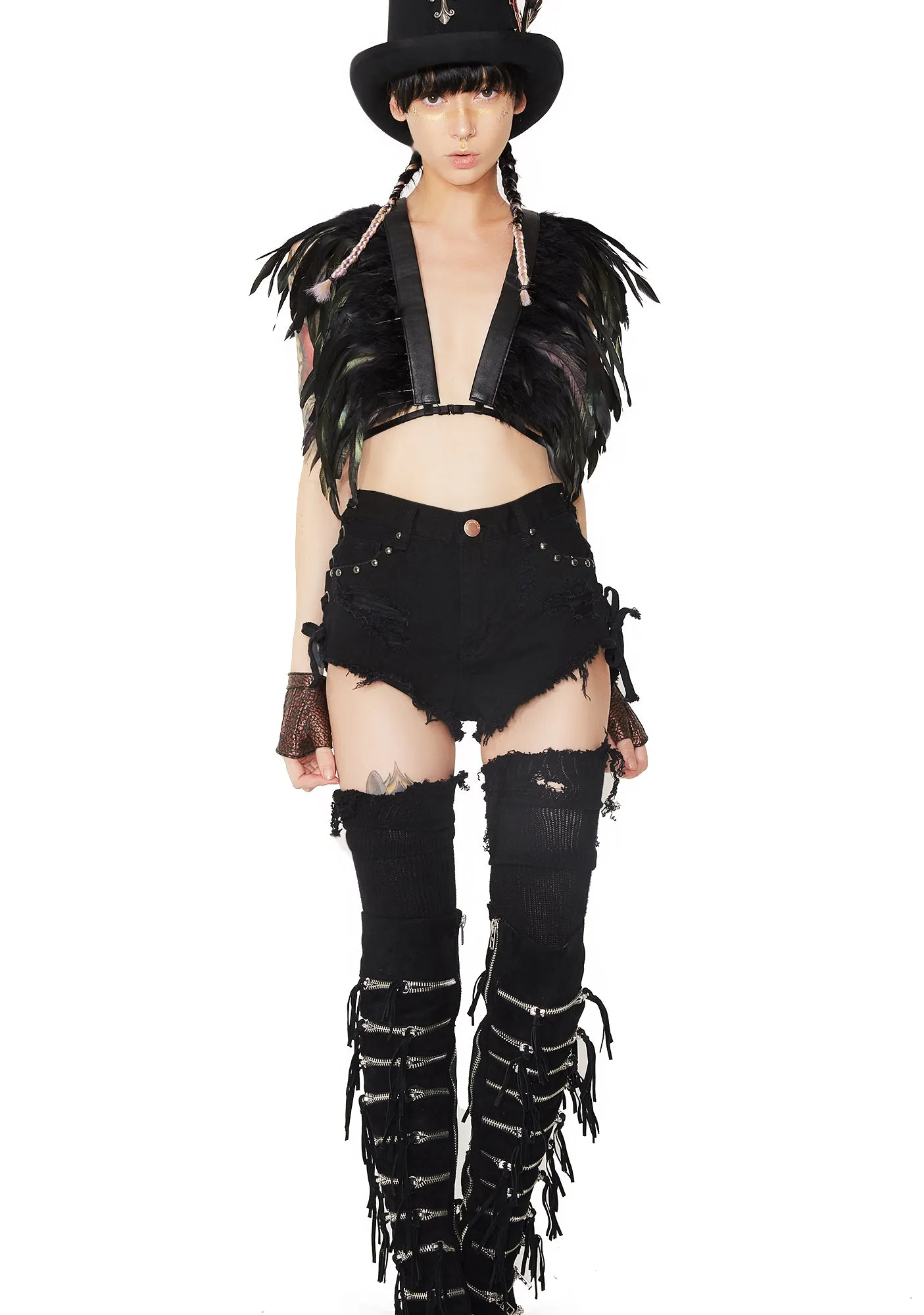 Desert Outlaw Lace-Up Studded Denim Shorts sold by Dolls Kill product image thumbnail 5
