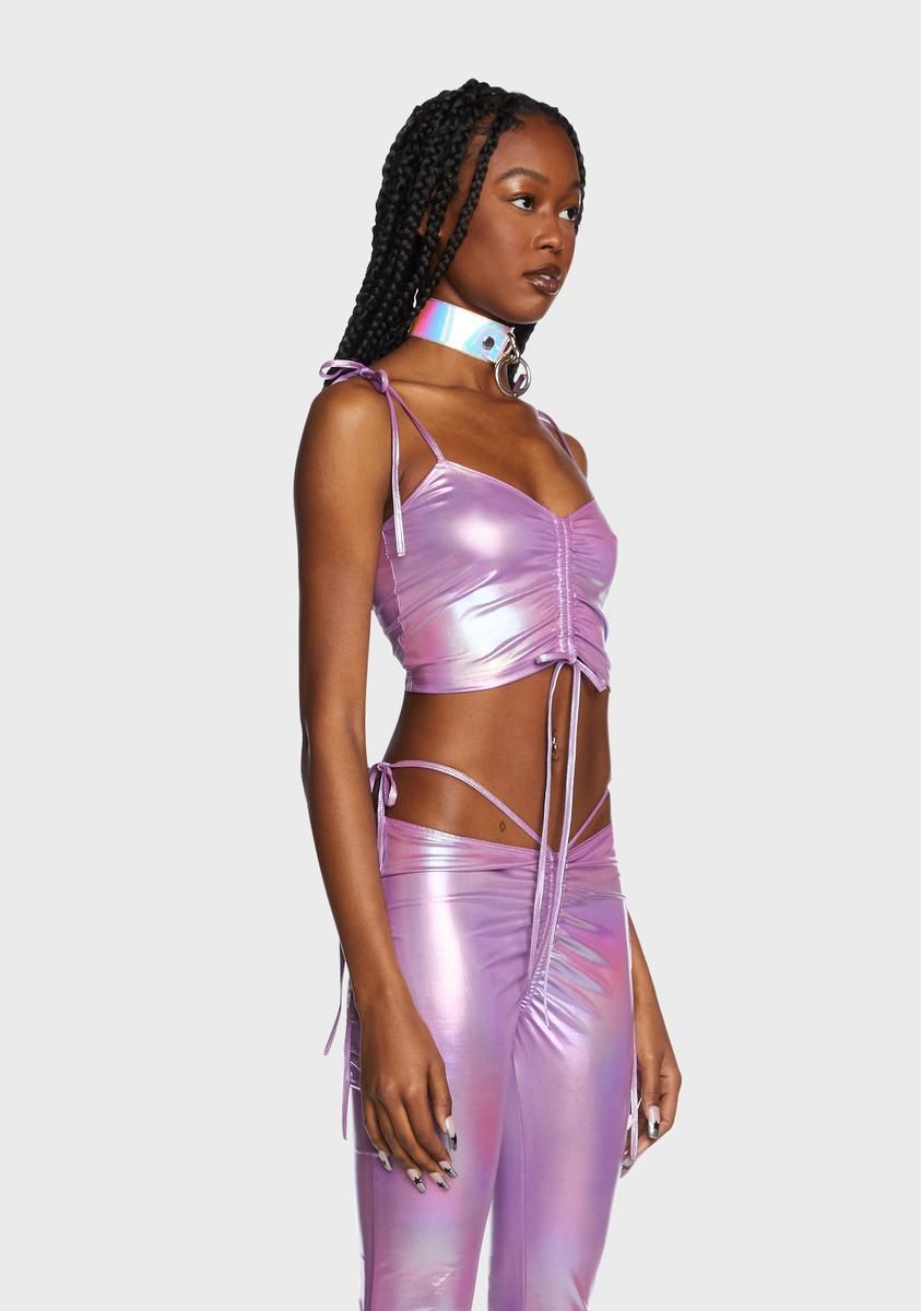 Lavender Siren Calling Metallic Crop Tank sold by Dolls Kill product image thumbnail 3