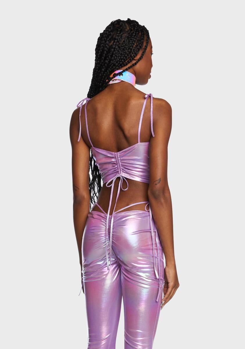 Lavender Siren Calling Metallic Crop Tank sold by Dolls Kill product image thumbnail 4