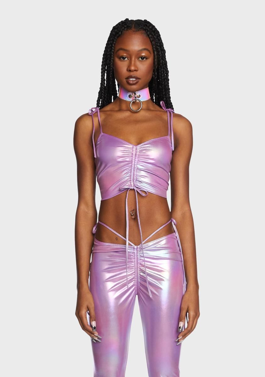 Lavender Siren Calling Metallic Crop Tank sold by Dolls Kill