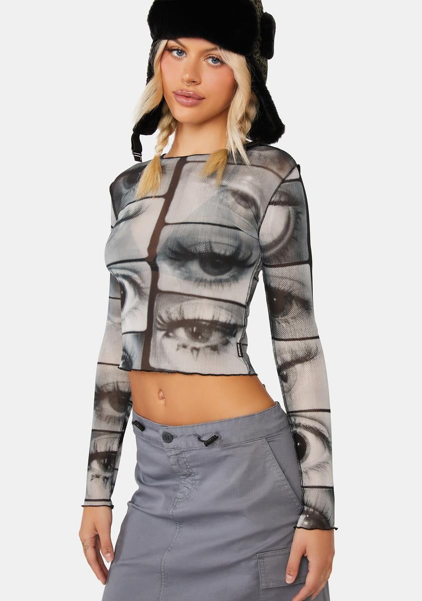 Mirror Eyes Mesh Crop Top sold by Dolls Kill product image thumbnail 2