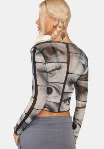 Mirror Eyes Mesh Crop Top sold by Dolls Kill