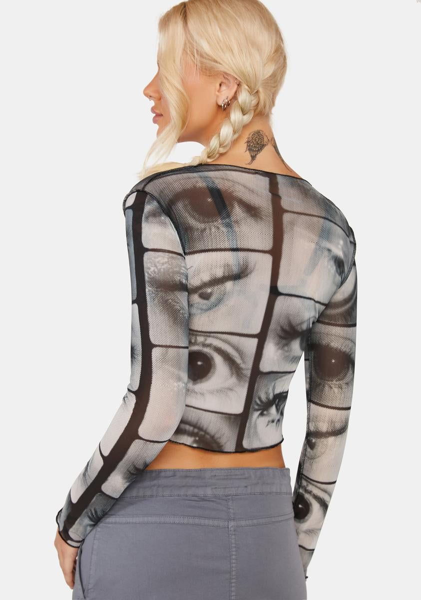 Mirror Eyes Mesh Crop Top sold by Dolls Kill product image thumbnail 4