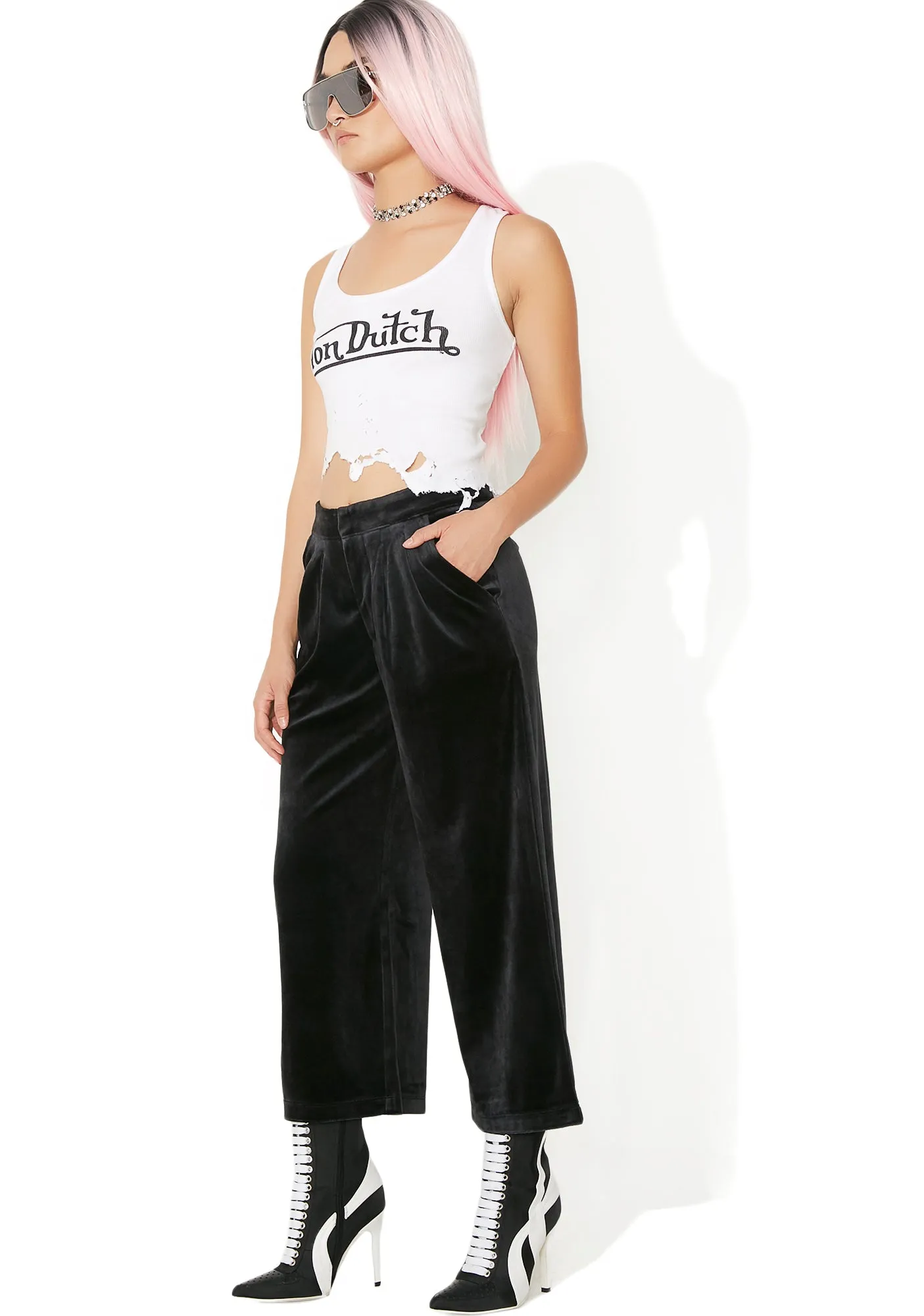 Sporty Velour Wide Leg Trousers sold by Dolls Kill product image thumbnail 4