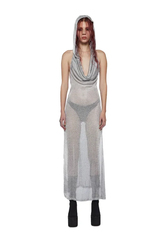 Tempo Metallic Hoodie Maxi Dress - Silver sold by Dolls Kill