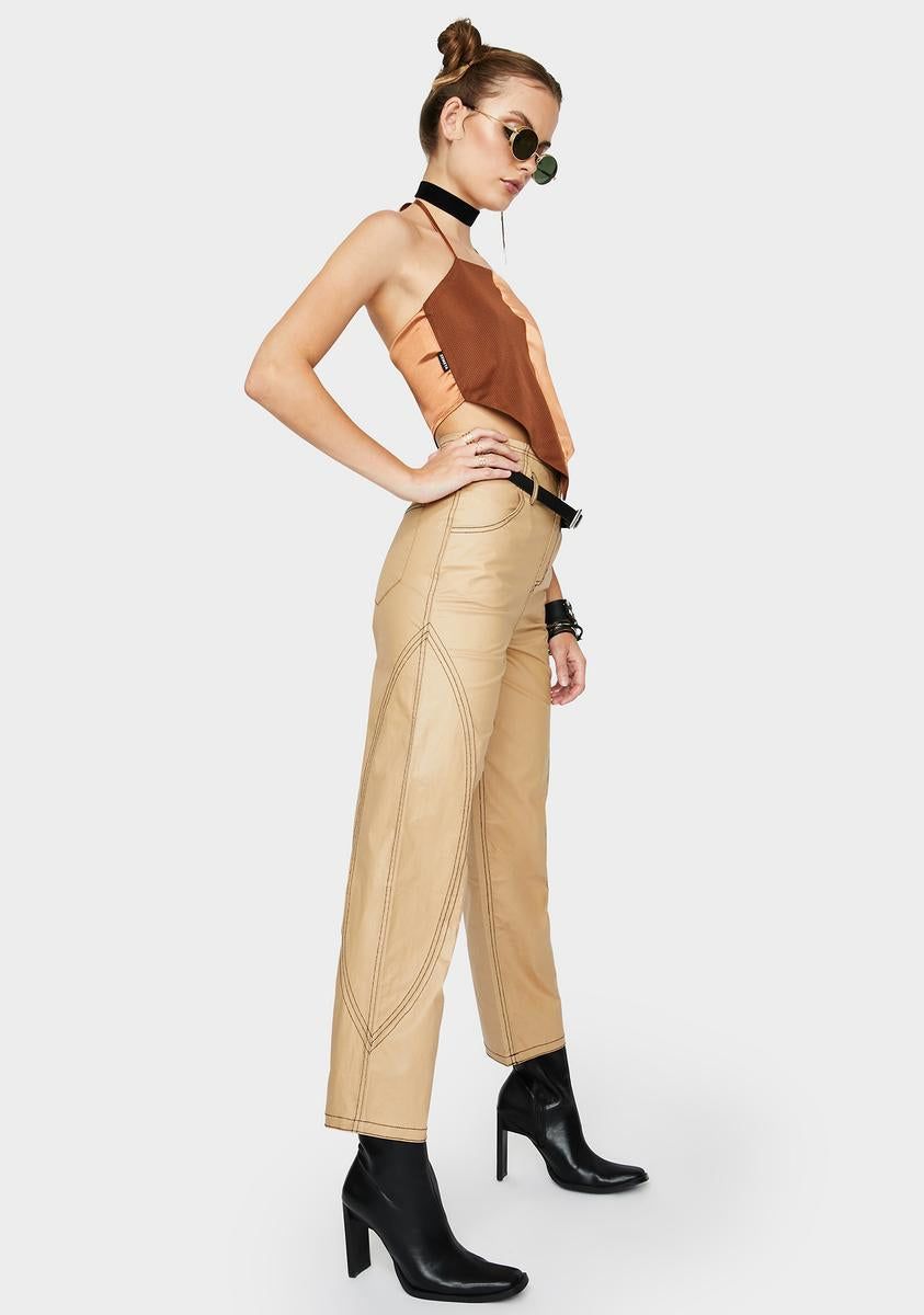 Beige Glossy High Waist Pants sold by Dolls Kill product image thumbnail 2