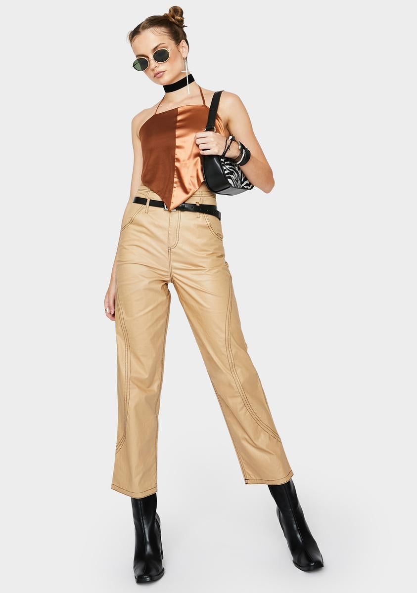 Beige Glossy High Waist Pants sold by Dolls Kill product image thumbnail 3