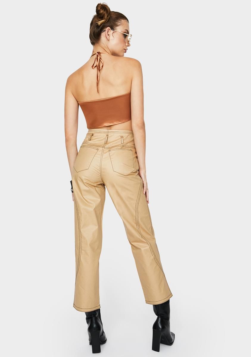 Beige Glossy High Waist Pants sold by Dolls Kill product image thumbnail 4