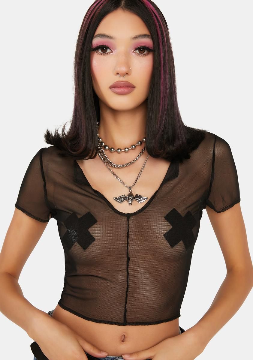 Onyx Jealous Ex Mesh Crop Top sold by Dolls Kill