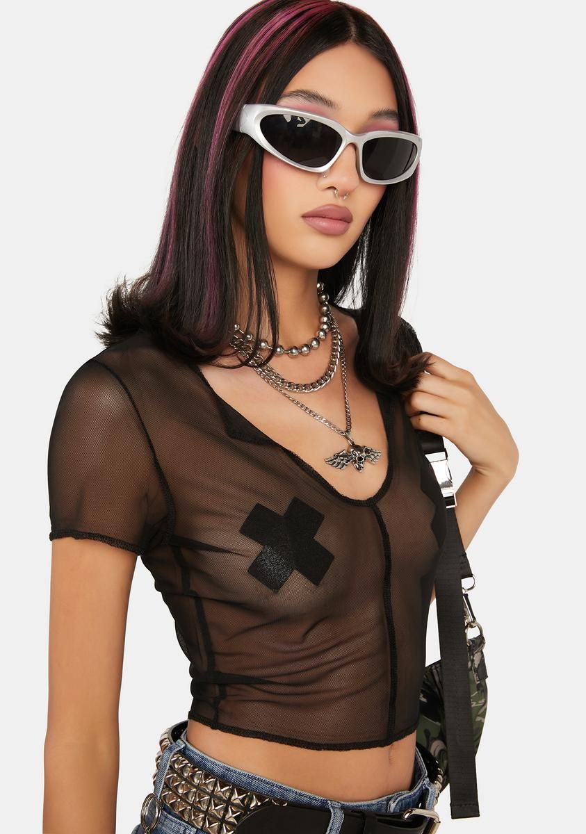 Onyx Jealous Ex Mesh Crop Top sold by Dolls Kill product image thumbnail 2