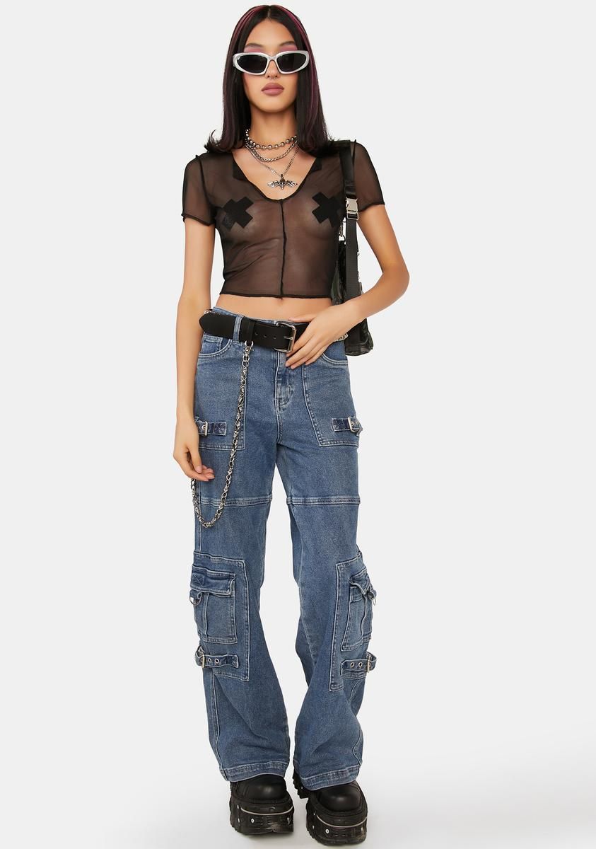 Onyx Jealous Ex Mesh Crop Top sold by Dolls Kill product image thumbnail 3