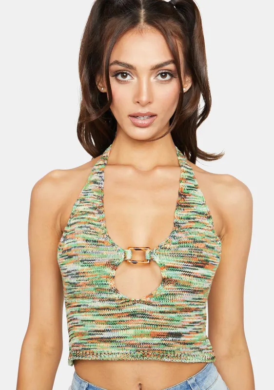 Zig Zag Knit Halter Top with Buckle Detail | Parallel