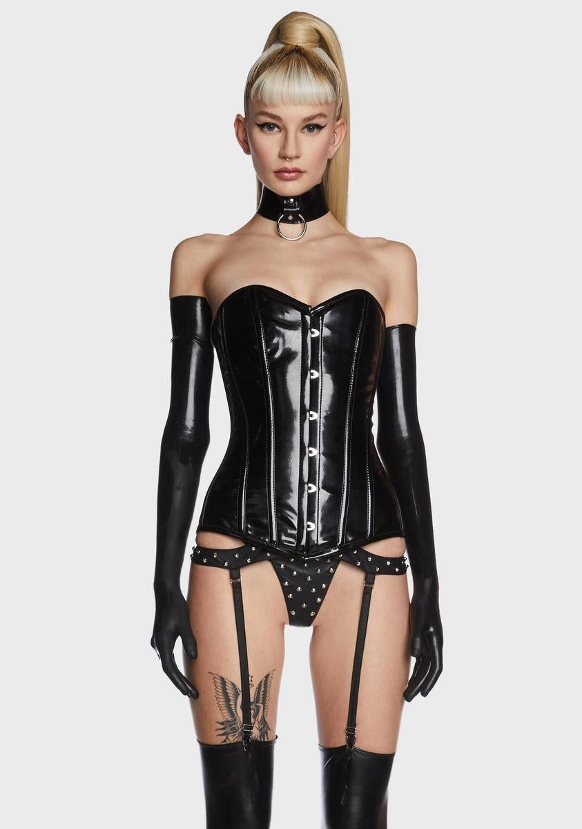 Black Lavish Patent Overbust Corset sold by Dolls Kill