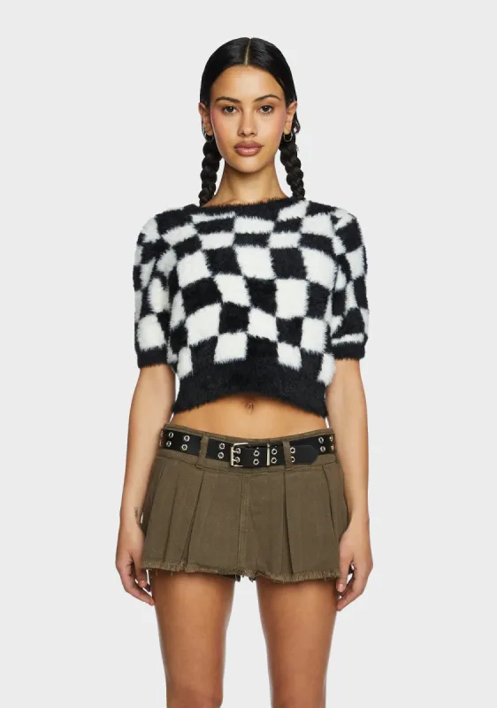 Checkered Knit Crop Top sold by Dolls Kill