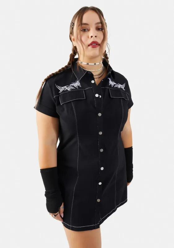 Plus Made My Mark Embroidered Shirt Dress sold by Dolls Kill
