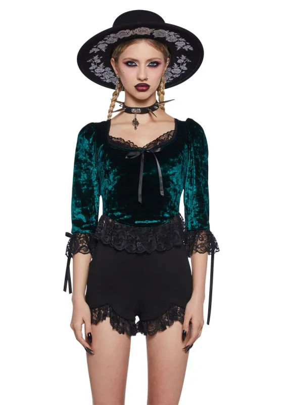 Dim The Light Velvet Bustier Top - Green sold by Dolls Kill