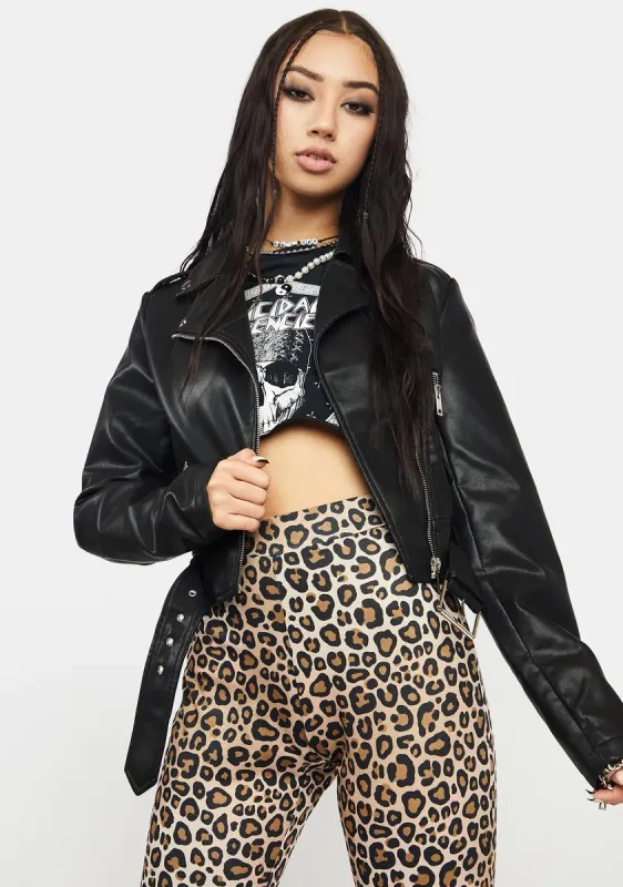 Black PU Moto Jacket sold by Dolls Kill