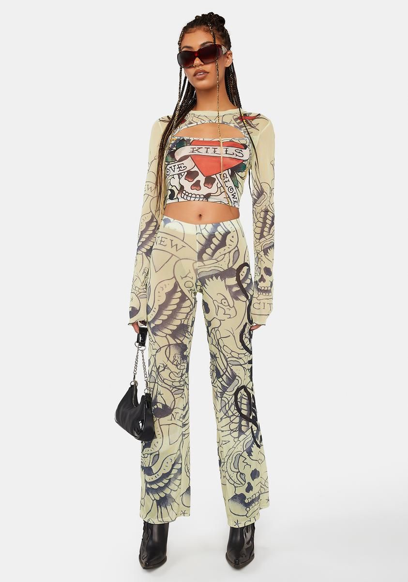 LKS Skull Long Sleeve Mesh Top sold by Dolls Kill product image thumbnail 2