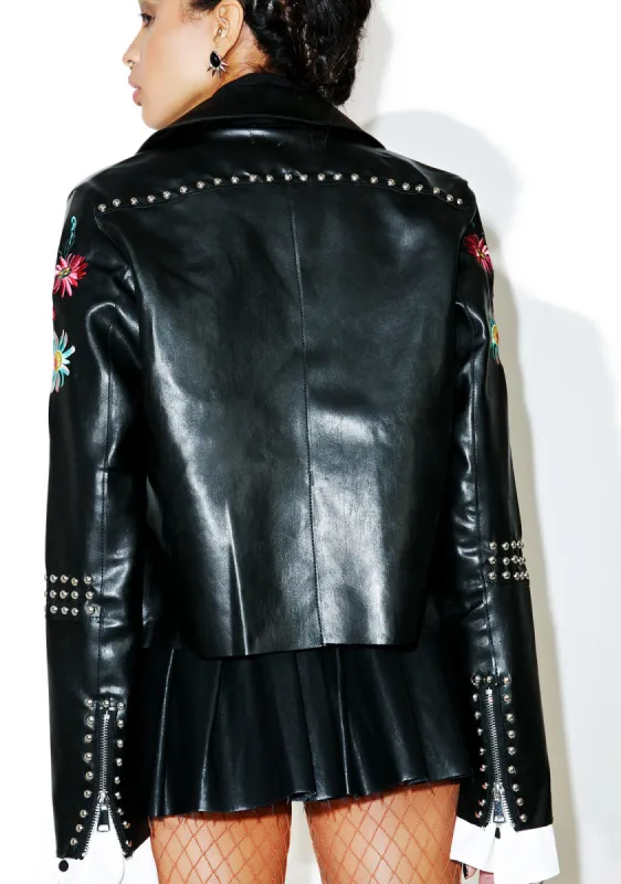 Halcyon Embroidered Moto Jacket sold by Dolls Kill