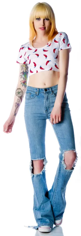 Chili Print Drew Crop Top sold by Dolls Kill
