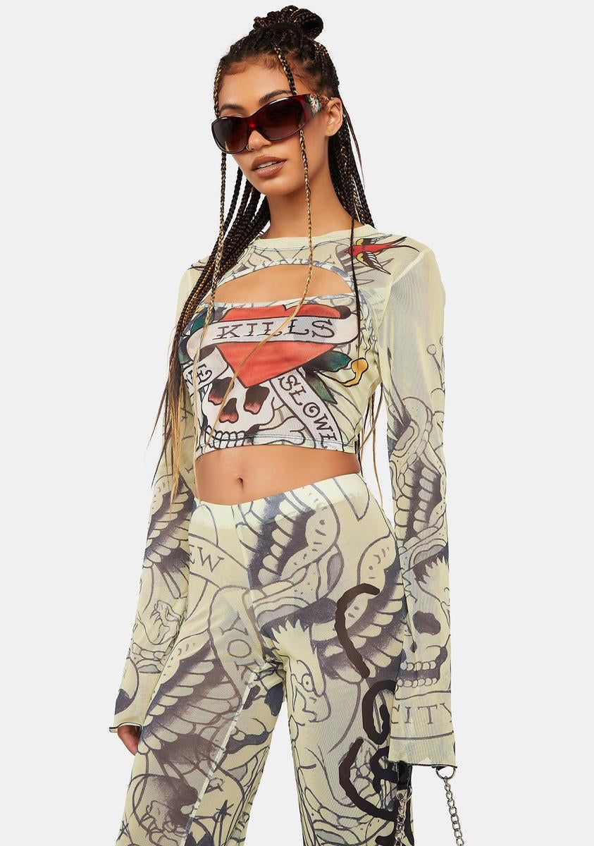 LKS Skull Long Sleeve Mesh Top sold by Dolls Kill product image thumbnail 3