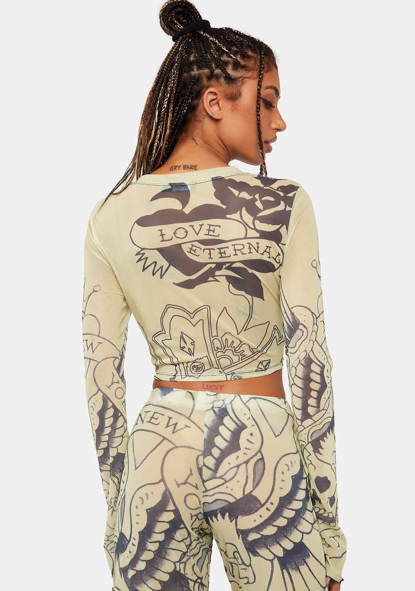 LKS Skull Long Sleeve Mesh Top sold by Dolls Kill product image thumbnail 4