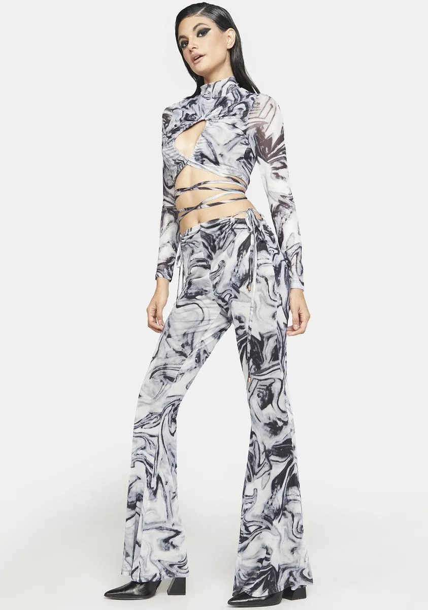 Mesh Swirl Print Cut Out Flare Trousers sold by Dolls Kill product image thumbnail 2