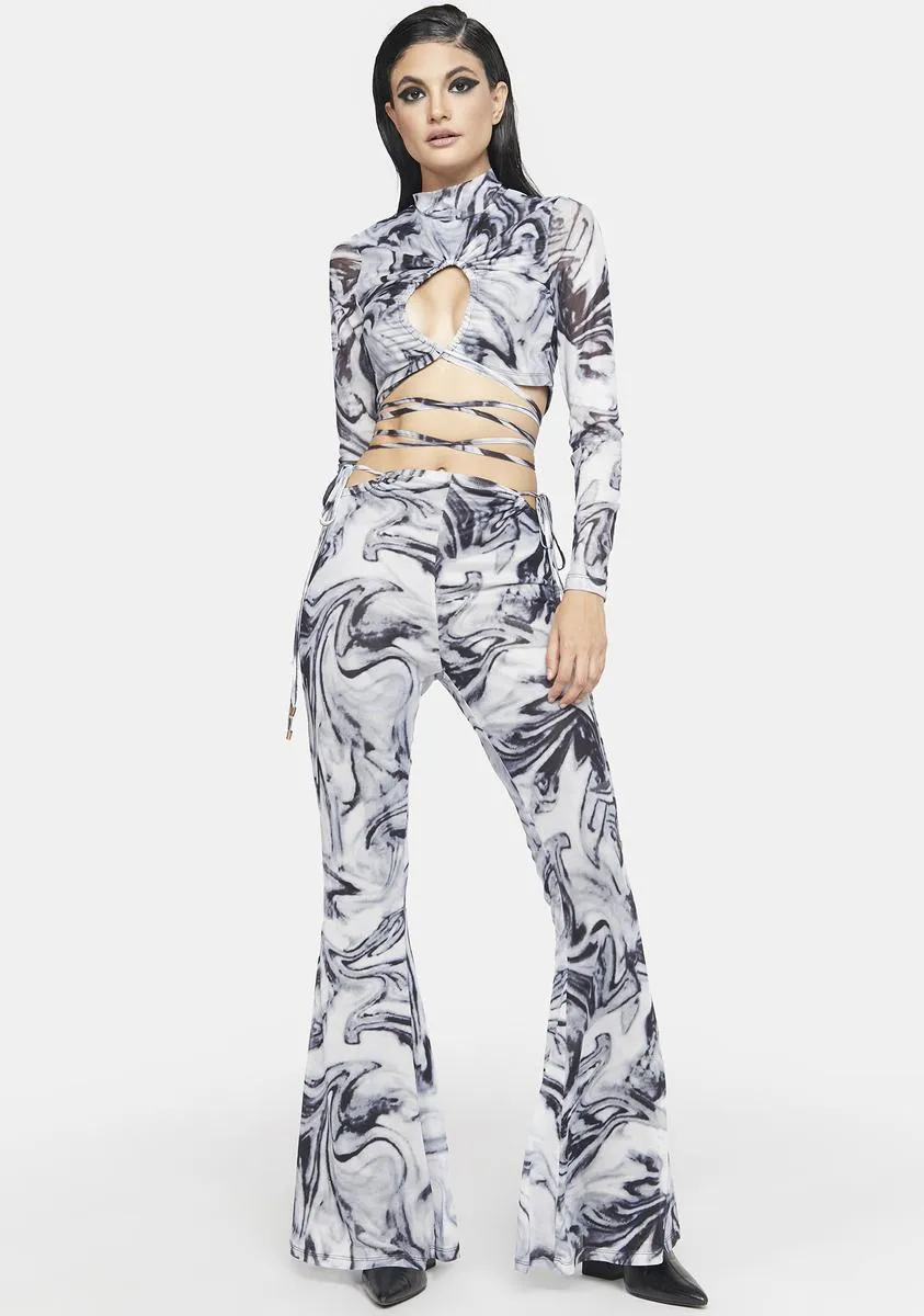 Mesh Swirl Print Cut Out Flare Trousers sold by Dolls Kill product image thumbnail 3