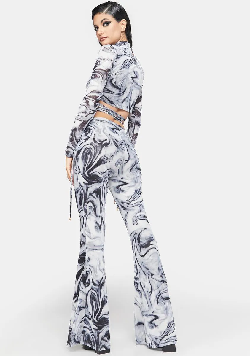 Mesh Swirl Print Cut Out Flare Trousers sold by Dolls Kill product image thumbnail 4