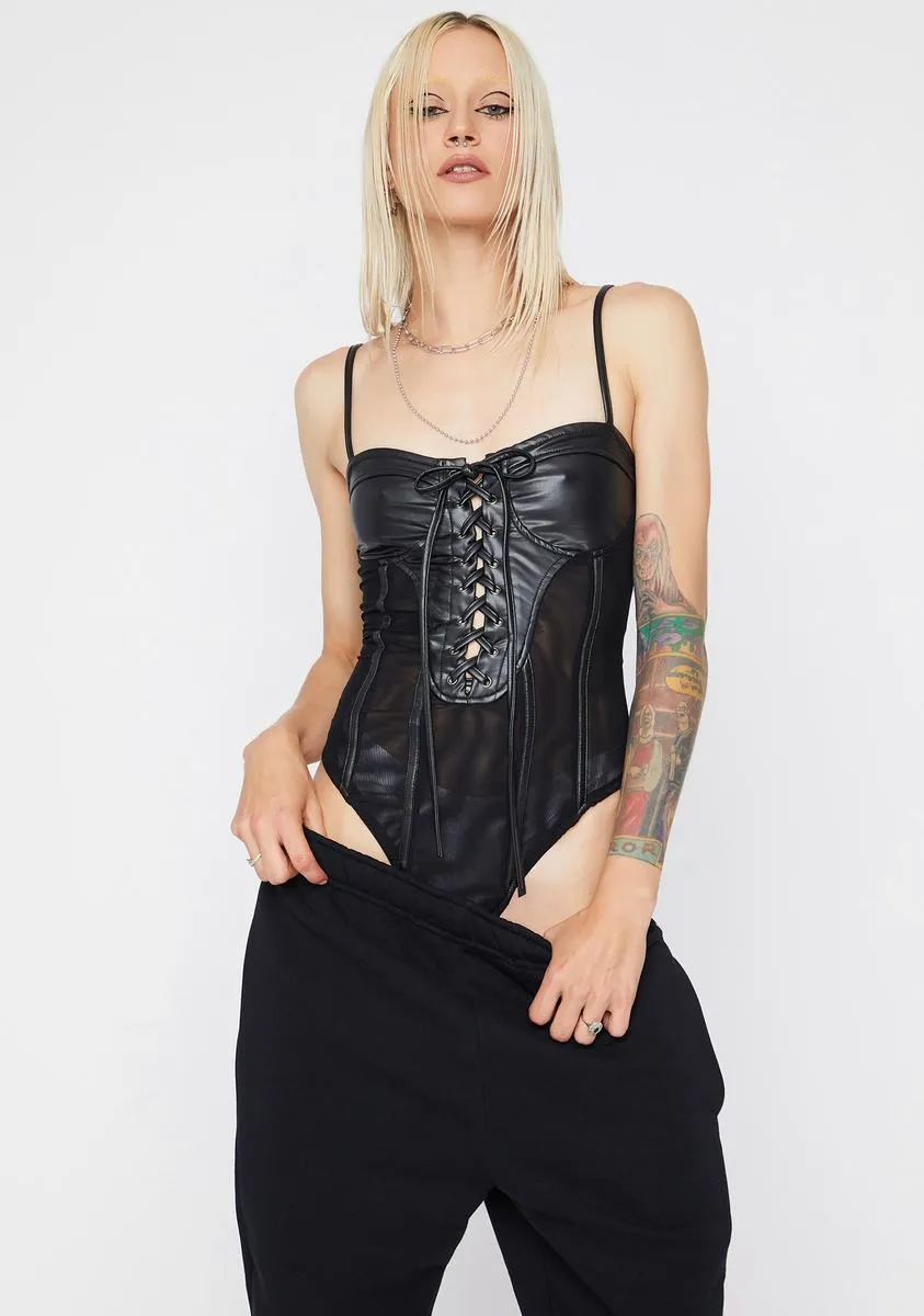 Noir True Remix Lace-Up Bodysuit sold by Dolls Kill
