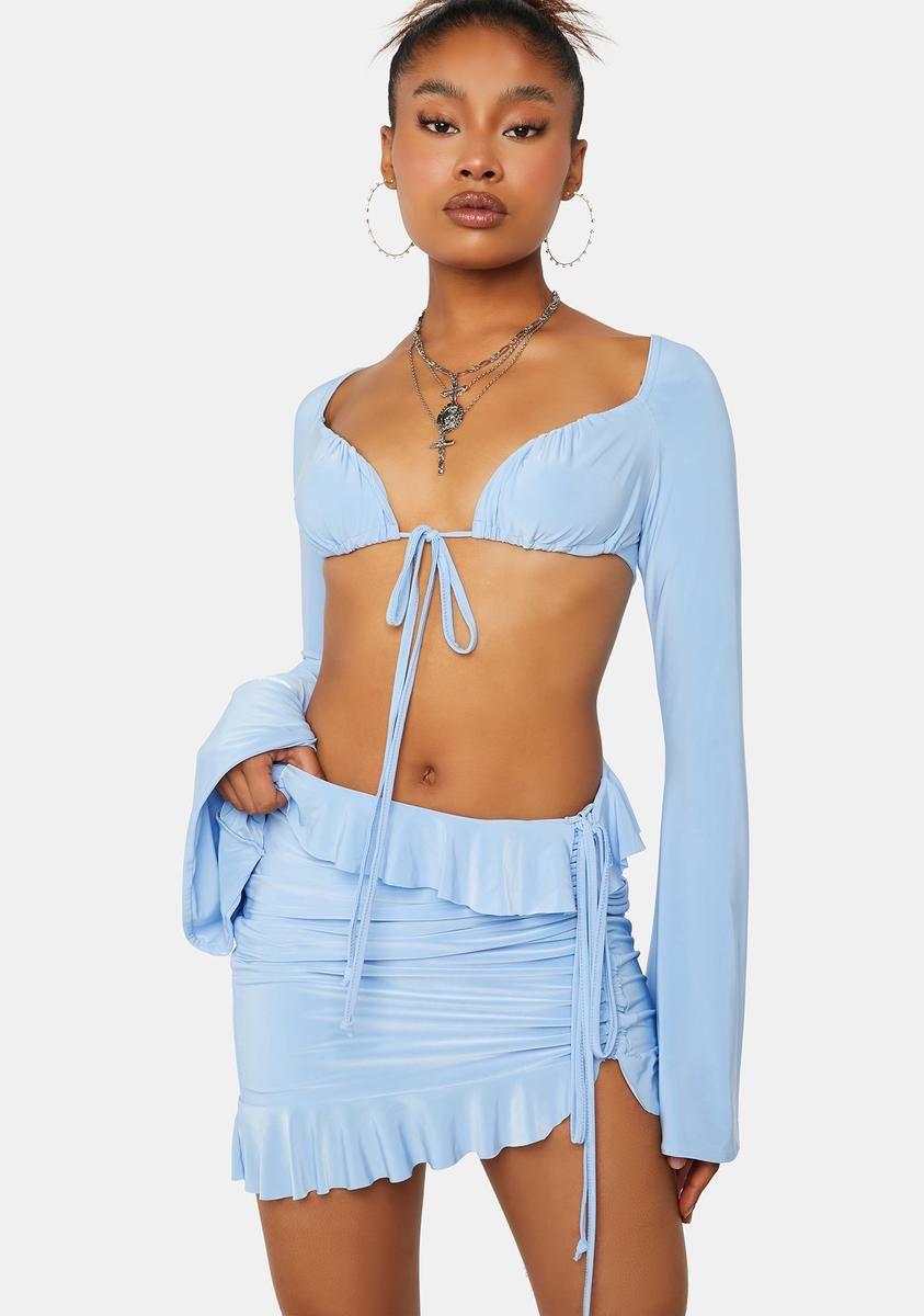 Crystal Blue Ruffle Ruched Mini Skirt sold by Dolls Kill product image thumbnail 2
