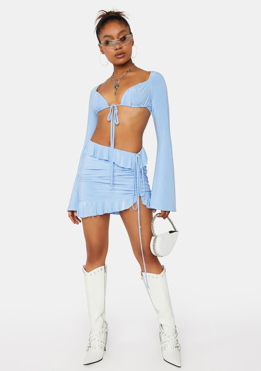Crystal Blue Ruffle Ruched Mini Skirt sold by Dolls Kill product image thumbnail 3