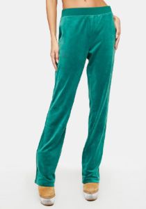 Jade Green Luxe Velour Rhinestone Logo Sweatpants sold by Dolls Kill