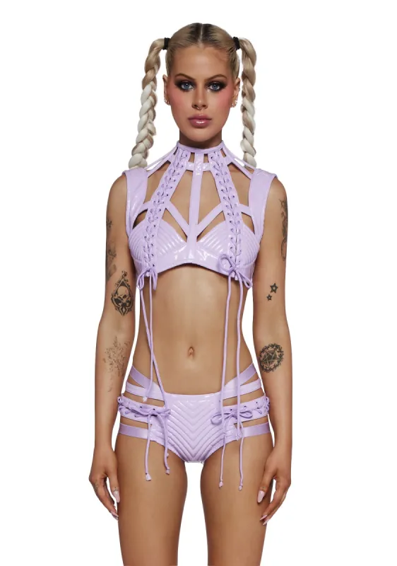 Rude Awakening Harness Bra Top - Purple sold by Dolls Kill