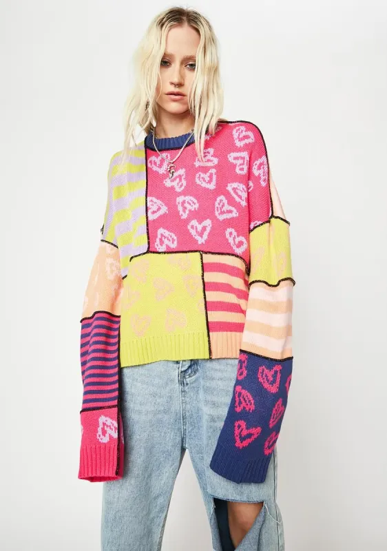 Desire Patchwork Knit Sweater sold by Dolls Kill