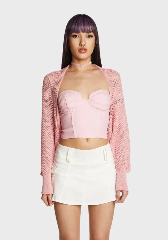 Break Time Knit Shrug - Pink sold by Dolls Kill