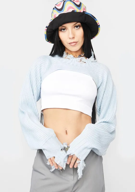 Sky Might Go Viral Knit Shrug sold by Dolls Kill