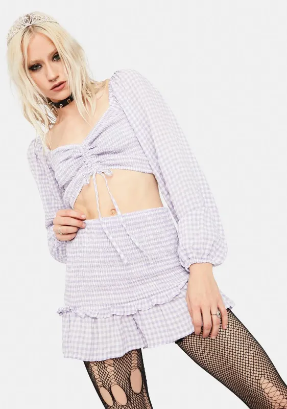 Lavender Beach Front Property Gingham Skirt Set sold by Dolls Kill