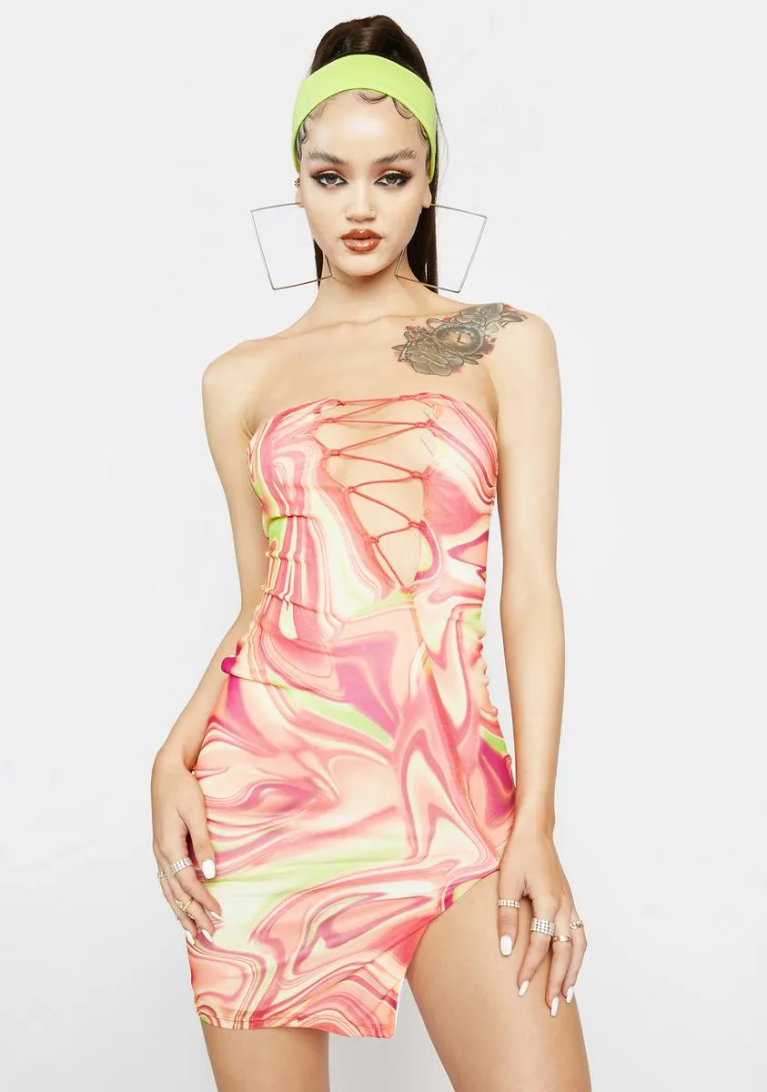 Citrus Marble Madness Halter Mini Dress sold by Dolls Kill
