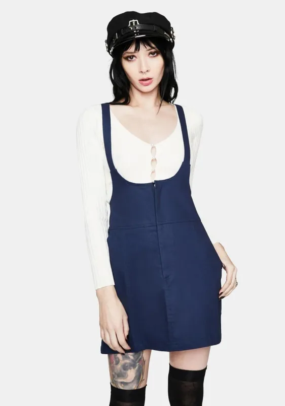Denim A Kiss From You Pinafore Dress sold by Dolls Kill