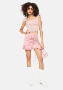 Glamour Lights Ruffle Lace Up Corset Top sold by Dolls Kill