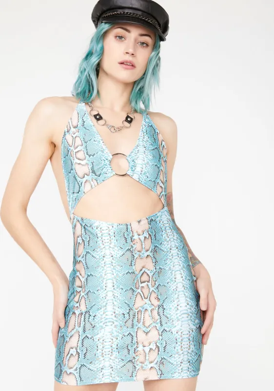 Blue Snake Print Dress sold by Dolls Kill