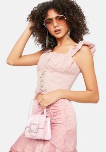 Glamour Lights Ruffle Lace Up Corset Top sold by Dolls Kill