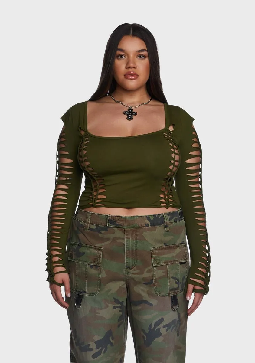 Plus Olive Alternative Spells Long Sleeve Top sold by Dolls Kill