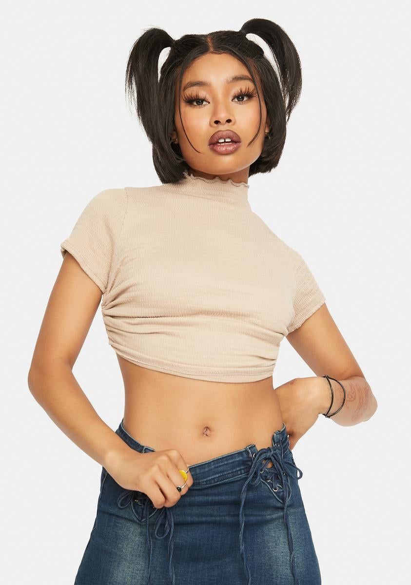 Tan Open Back Crop sold by Dolls Kill