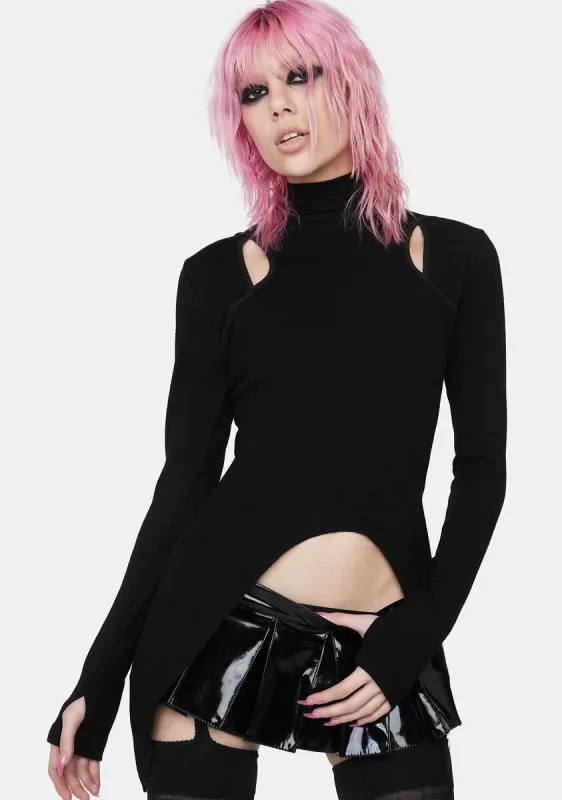 High Collar Pointed Hem Cut Out Top sold by Dolls Kill