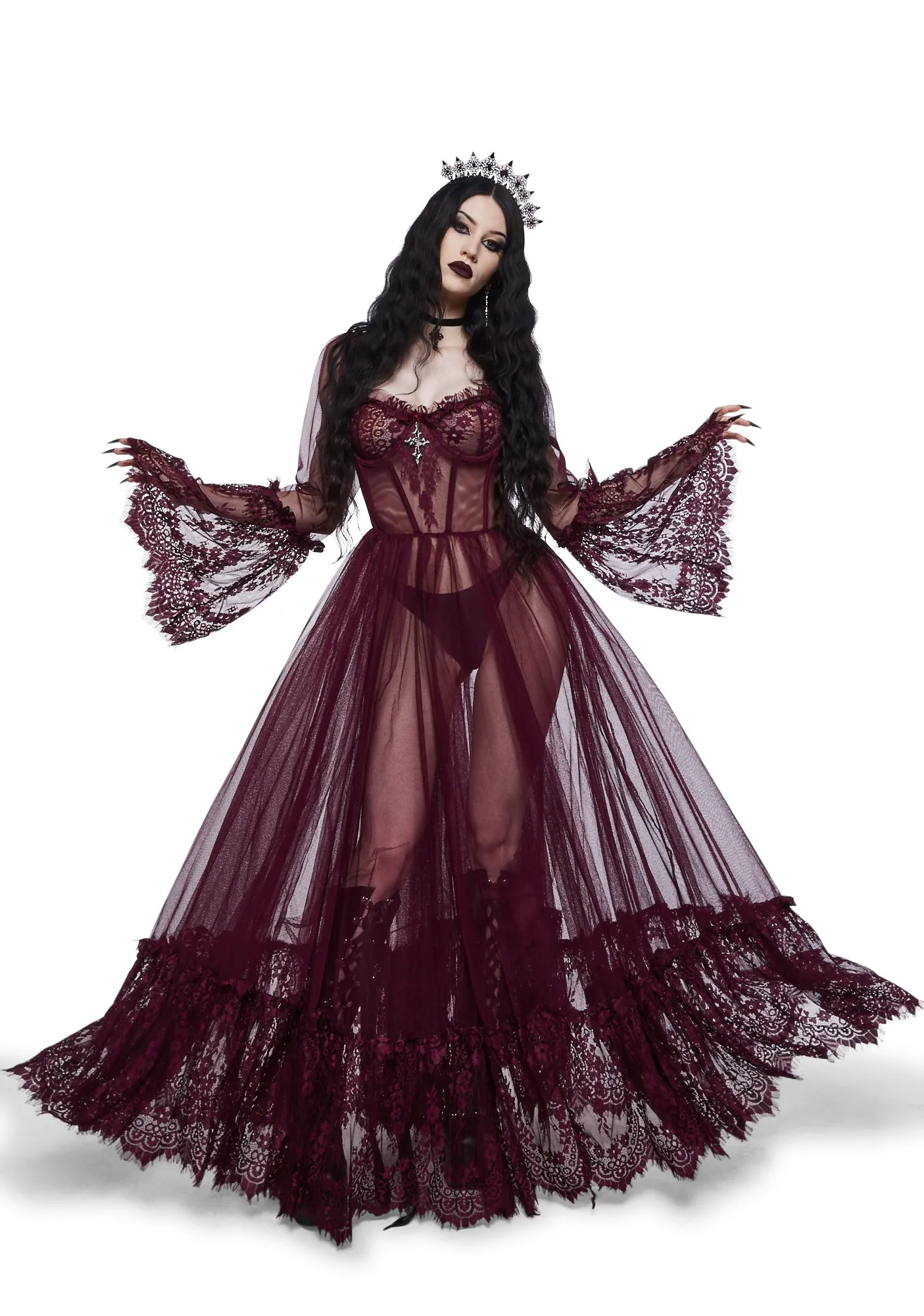 Wine Dance With Death Maxi Dress sold by Dolls Kill product image thumbnail 5
