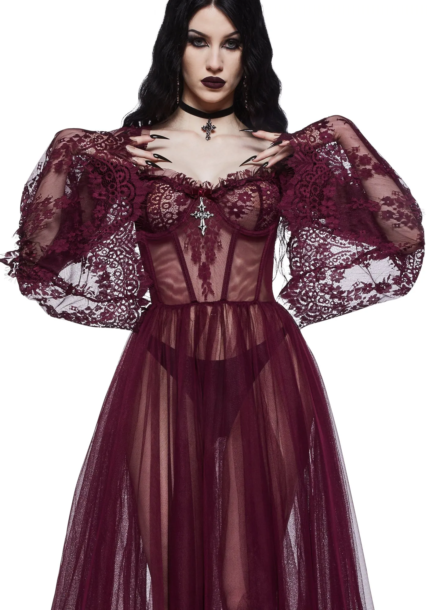 Wine Dance With Death Maxi Dress sold by Dolls Kill product image thumbnail 2