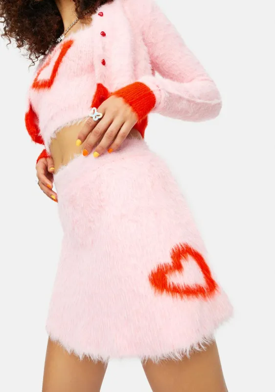 At The Love Shack Mohair Heart A Line Mini Skirt sold by Dolls Kill