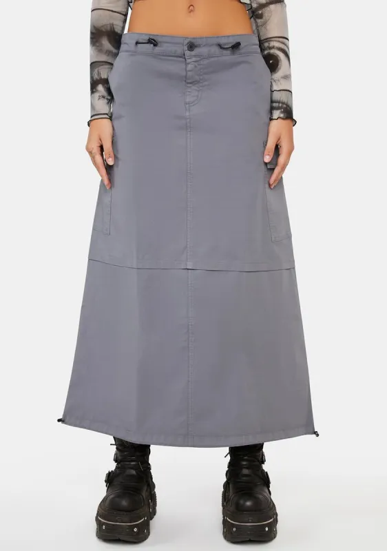 Ruby Stone Blue Maxi Tech Cargo Skirt sold by Dolls Kill